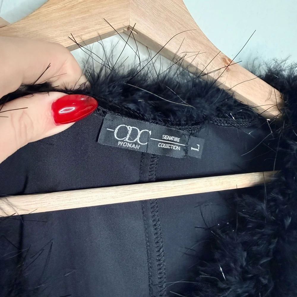 CDC 90s Black Velvet Feather Cardigan Top